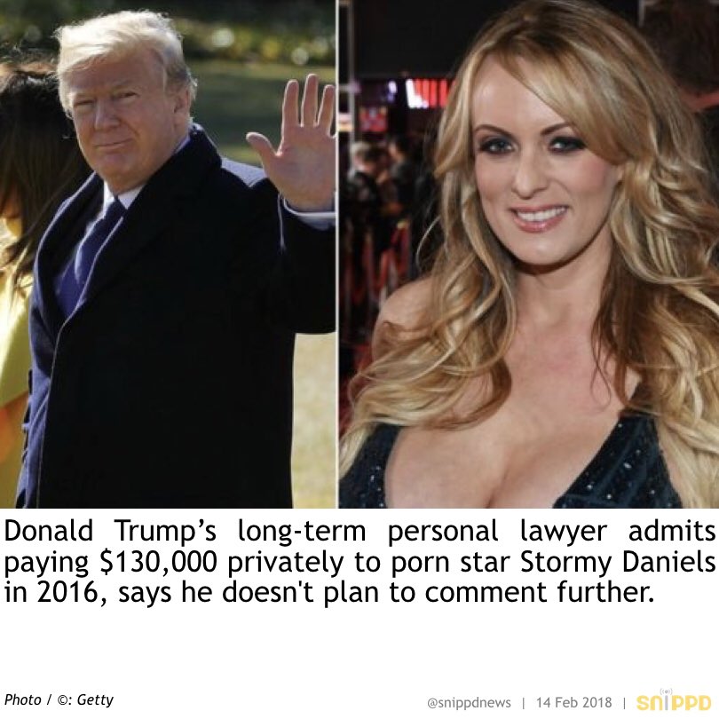 Snippdnews's tweet photo. #DonaldTrump’s long-time personal lawyer admits paying $130,000 privately to porn star Stormy Daniels in 2016. https://t.co/PTMmEekAxa