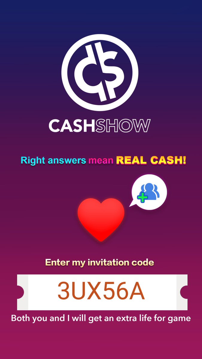 716Christina's tweet photo. Come and play Cash Show with me! I'm playing Cash Show! Come and play with me! Enter my invitation code and both of us can get an "Extra Life" in game! https://t.co/ZwukccXly6 https://t.co/7WOgRZPzzi