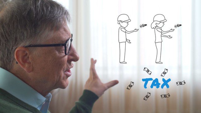 xataka's tweet photo. Bill Gates: "si un robot reemplaza el trabajo de un humano, este robot debe pagar impuestos como un humano" https://t.co/qAjK9qpor1 https://t.co/YhAE04YEgm