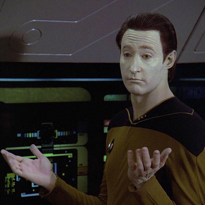 unicornmaiden1's tweet photo. When you’re trying to be the Lieutenant Commander but your third pip is drunk. Next thing you know, I’ll be lifting my leg over chairs! #datariker #makeitno #tng https://t.co/P72MxRKLXG