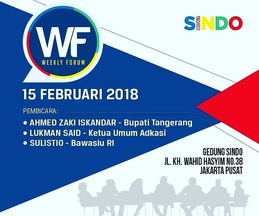 SINDOnews's tweet photo. Weekly Forum 15 Februari 2018 hadir dengan tema Mencari Pemimpin Berkualitas di Pilkada 2018. #WeeklyForum #Pilkada2018 #Pilkadaserentak2018 @MNCsindoweekly @SINDOnews
@MNCkoranSINDO https://t.co/GhuEx4pMzs
