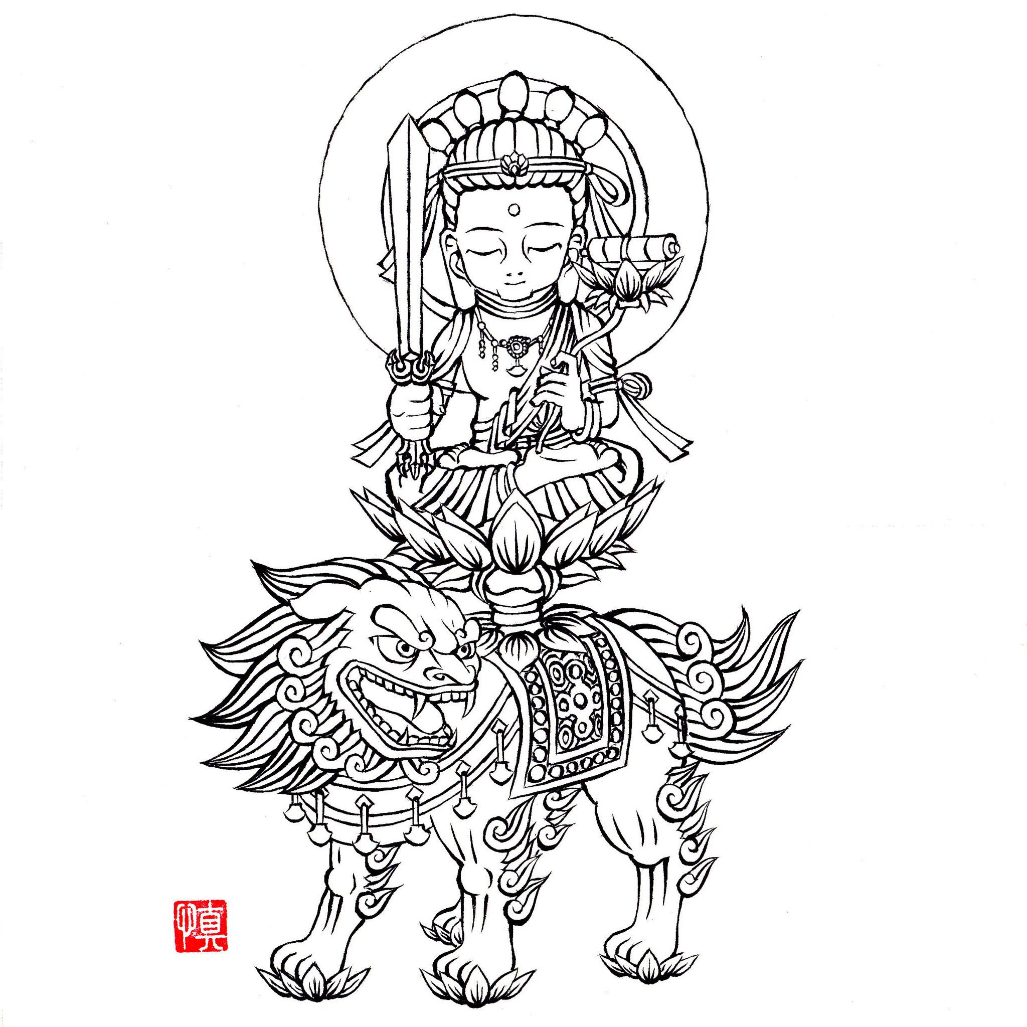 あこ　　手描き仏像線画アート あこ 手描き仏像線画アート 仏像の線画イラスト - No: 2041295
