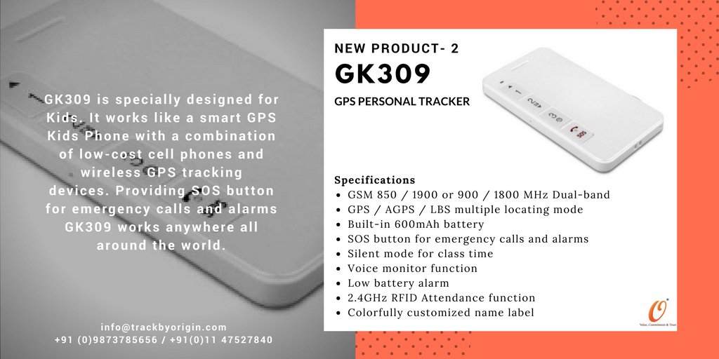 origindelhi's tweet photo. Introducing New Product-2 from Origin
GK309 #gpspersonaltracker is specially designed for kids which works as a combination of cell phone and wireless #gpstrackingdevice. For Order
Call at +91 (0)9873785656 / +91(0)11 47527840 or write to us at info@trackbyorigin.com https://t.co/AM2wygYFr6