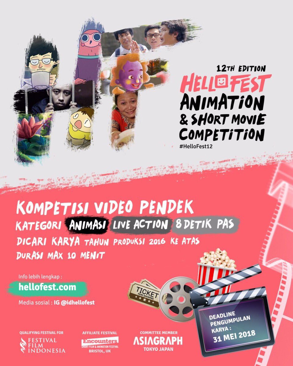 HelloMotionID's tweet photo. Buat kalian para kreator animasi dan film pendek, yuk segera kirimkan karya kamu di HelloFest Animation & Short Movie Competition!
info lengkap kunjungi https://t.co/vjO7Im7VGY #HelloFest12 https://t.co/fPv1YwKdvQ