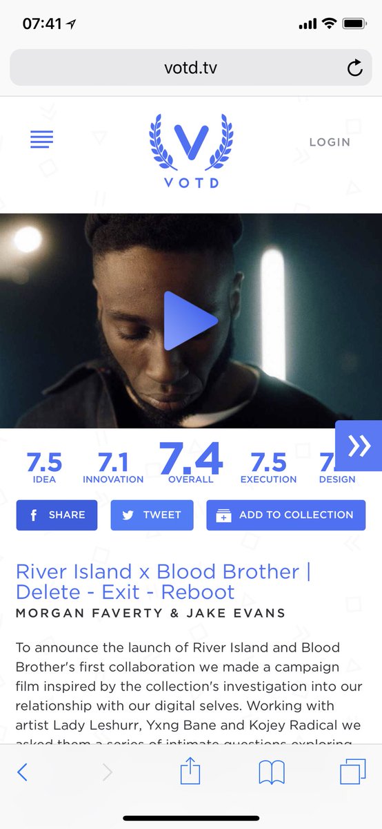 MorganFaverty's tweet image. Mine and @javaknees film for @riverisland + @Bloodbrother_o won video of the day on @VOTDtv! Well done team