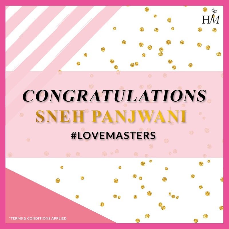 HM_Mumbai's tweet photo. Congratulations Sneh! You &amp; your valentine have been chosen this Valentine’s Day. Check your email to avail a special surprise #LoveMasters. #Luxury #Salon #HairMasters #ValentinesDay #Valentine #MastersOfLove #Beloved #ValentineLuck #TagYourBeloved #Offers #Discounts #Classy https://t.co/vhwqsg5n0H