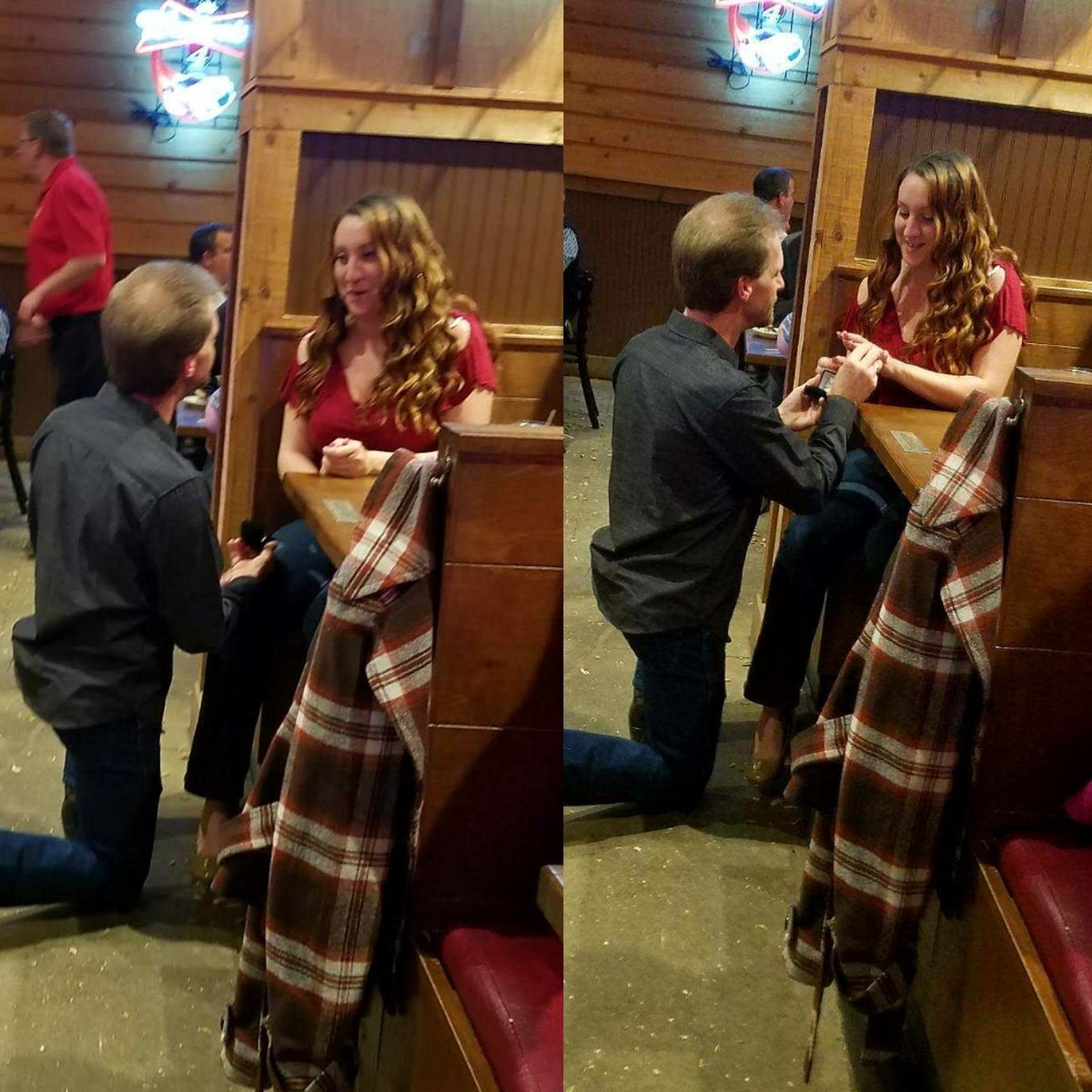 stephwithorne's tweet photo. It was a great Valentine's Day here at #Logansroadhouse513....She said YES!!!!!  ♥♥♥♥ https://t.co/ihVvkYcsSb