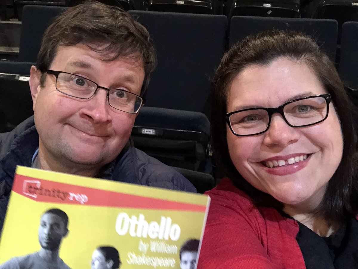 LimaBoyle's tweet photo. Fun night previewing Trinity’s OTHELLO with Shawn and @AmyZenion. Great show! Can’t wait for students to see it in a few weeks! #tragicTale #awesomeminimalism #wellacted https://t.co/QM2D7g6y0W