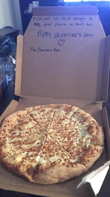 Aw!!! <a href="/dominos/">Domino's Pizza</a> I was sad when I opened it until I realized the message. Made me super happy ❤️😂 #pizzalover