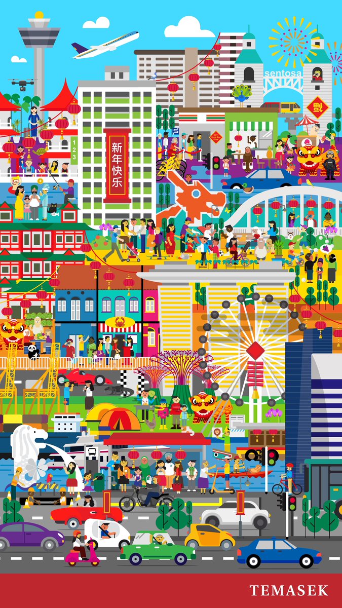 Temasek's tweet image. Can you #FindtheDog hiding around #Singapore’s most iconic buildings below? 🐶 Share this challenge with your friends (but don’t tell them where the dog is!). Happy #CNY everyone! #CNY2018
