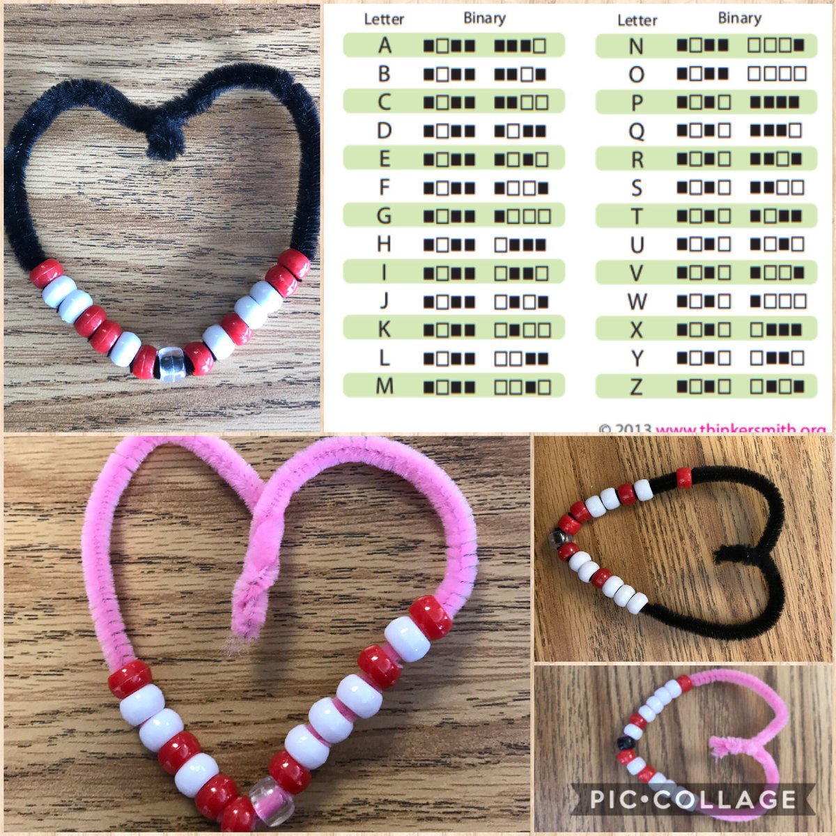 MrJCHernandez's tweet image. @MsValdenegro and my Ss practicing #binarycoding by creating a #Valentine’s ❤️ and adding their initials by using beads to demonstrate #binarycoding