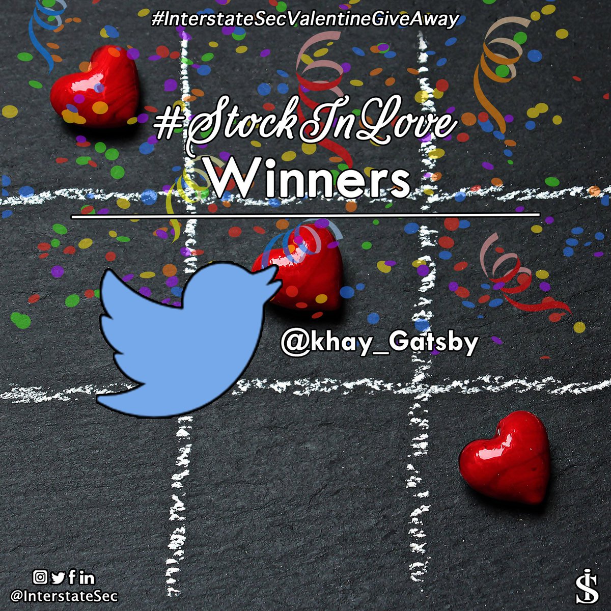 InterstateSec's tweet photo. Congratulations to our #StockInLove Winner, @khay_Gatsby kindly send us a DM with your network of choice. https://t.co/CW4AxlGd2m