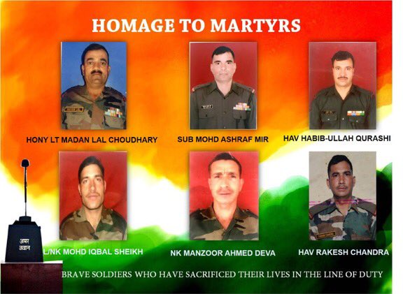 dryadusingh's tweet photo. I salute supreme sacrifice of Hony Lt Madan Lal Choudhary, Sub Mohd Ashraf Mir, Hav Habibullah Quareshi, Hav Rakesh Chandra, Nk Manzoor Ahmed Deva & L/Nk Mohd Iqbal Sheikh & offer condolences to the family members of the Bravehearts. #SunjuwanTerrorAttack https://t.co/UqfNSM718i