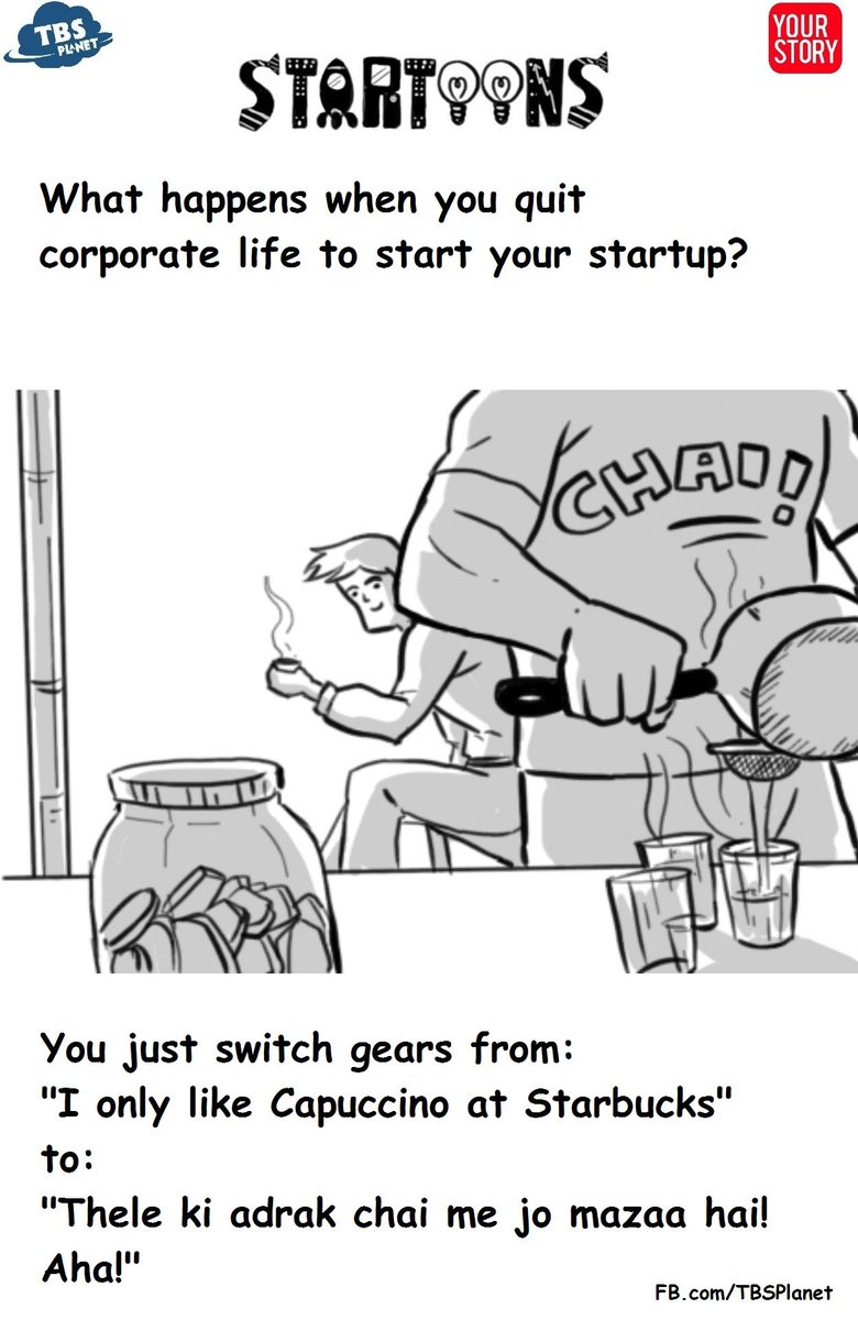 YourStoryCo's tweet photo. But chai is life! Don't you agree?
@TBSPlanet #startoons #startuplife https://t.co/j5LDM1Trcs