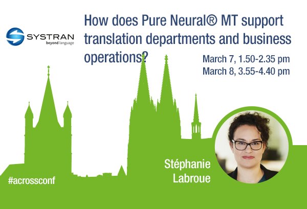 Across_Systems's tweet photo. #AcrossConf - We look forward to welcoming our partners on both conference days. Exciting talks await you at their booth and valuable impulses are provided by @KantanMT , @SYSTRAN and @translate5_marc in their lectures. Don't miss! #TranslationProcess #NMT #TranslationQuality https://t.co/2H0EyOOIgP