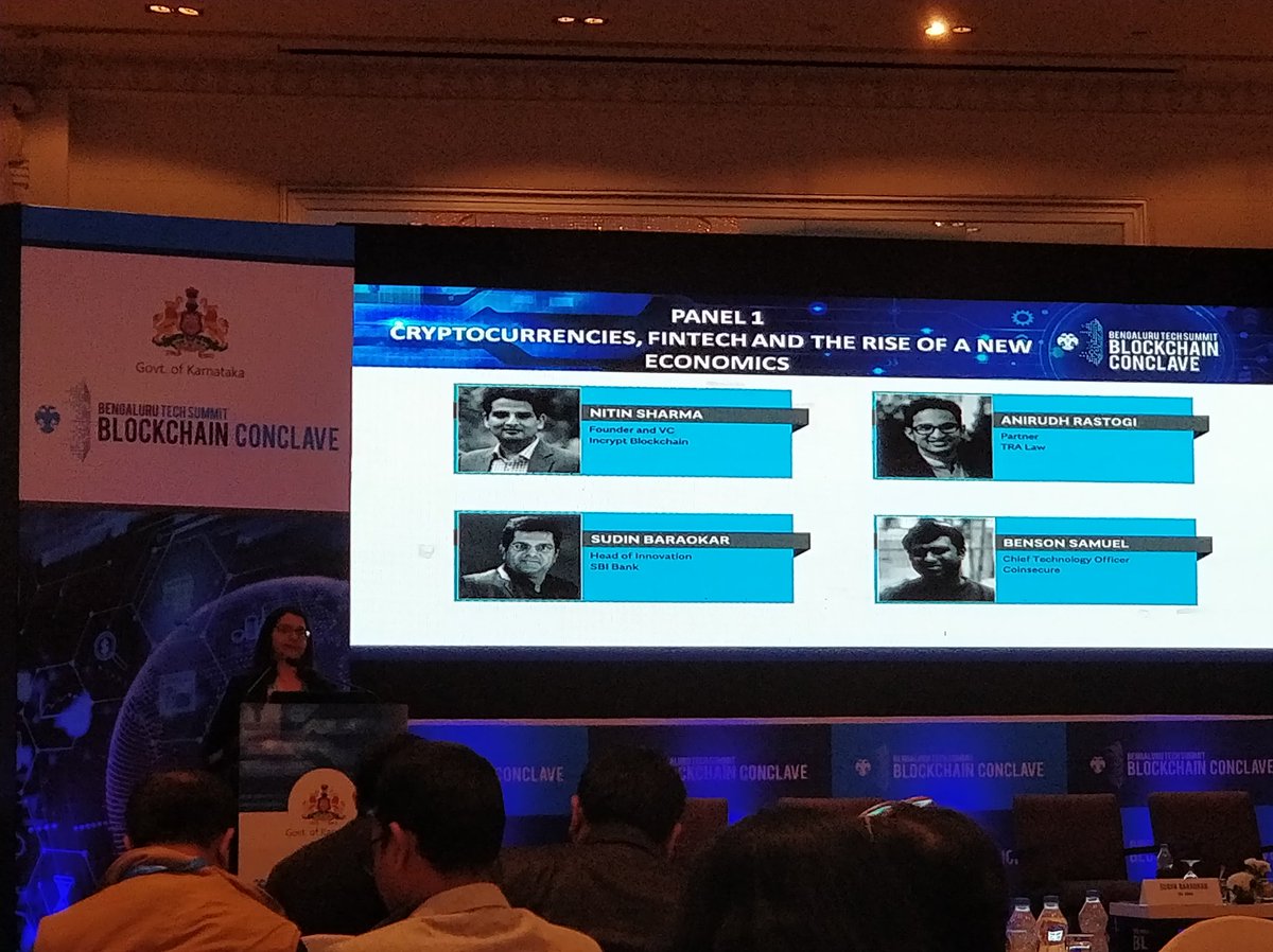 Cryptocurrency FinTech &amp; Rise of new economics #BlockchainConclave Panel w/ <a href="/bensonsamuel/">Benson Samuel</a> <a href="/Coinsecure/">Coinsecure</a> <a href="/AnirudhRastogi/">Anirudh Rastogi</a> Sudin <a href="/TheOfficialSBI/">State Bank of India</a> 

<a href="/Gaurav_Gupta67/">Gaurav Gupta</a> <a href="/tanvi_ratna/">Tanvi Ratna</a> <a href="/ITBTGoK/">ITBT Karnataka</a> <a href="/blrtechsummit/">BengaluruTechSummit</a> #blockchain #cryptocurrency #Bitcoin