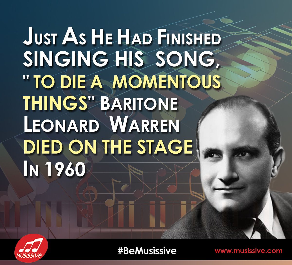 beAmusician_in's tweet photo. Just as he had finished singing his song, "To Die a Momentous Things" baritone Leonard Warren died on the stage in 1960. π€
#BeMusissive #DidYouKnow #PNBScam #PariTrailer #ThursdayThoughts
#WhoCanYouTrust #FloridaShooting #IlovePune #WhoCanYouTrust #follo4folloback #tweet #Share https://t.co/IlPAPbAkXO
