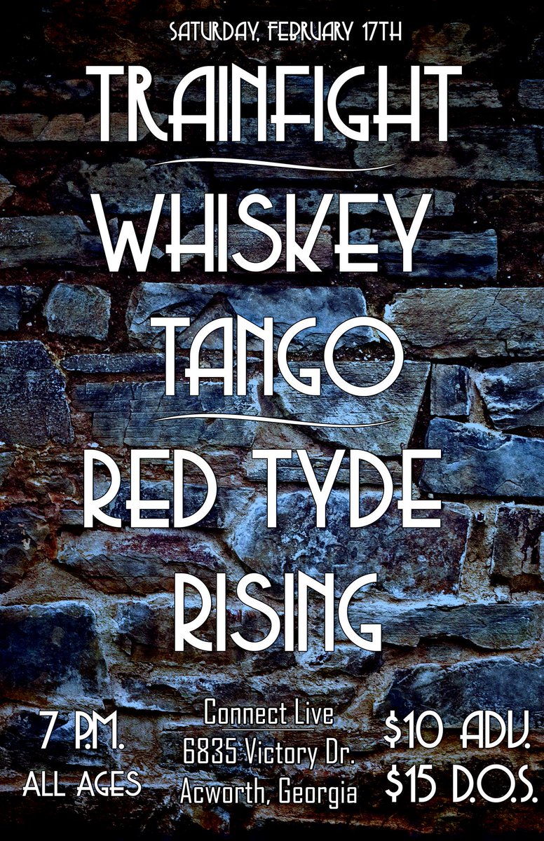 RedTydeRising's tweet photo. Saturday February 17th is going to be the bomb!  Connect Live venue with @Whiskeytangoatl @trainfightband #livemusic #Rock #allages https://t.co/KB3PrcGC46
