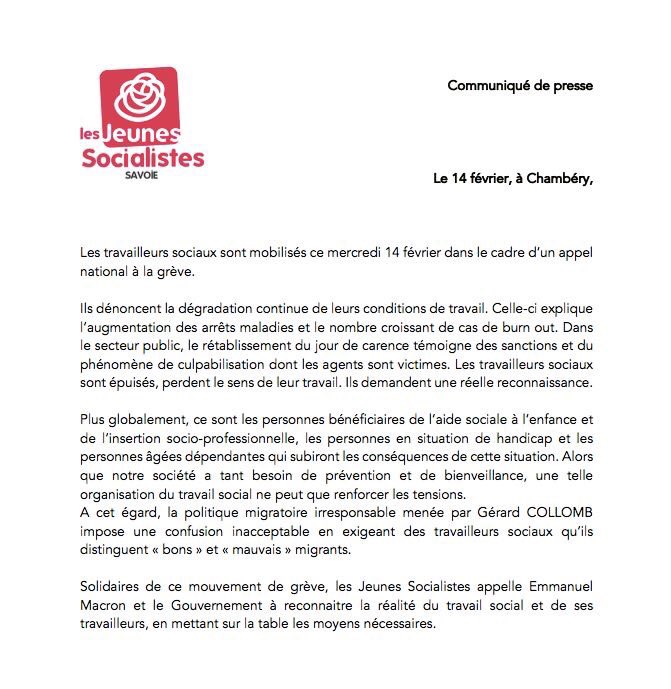 MJS_Savoie's tweet photo. Communiqué de presse concernant la grève nationale en faveur du travail social 👊🏻 https://t.co/nsSVkKqeea