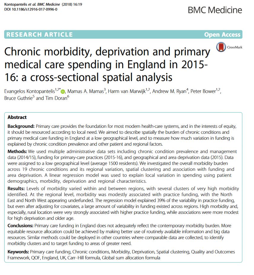 dataevan's tweet photo. New research shows that primary care funding in England is not distributed according to need (as measured by chronic condition morbidity burden) and has an unfair London bias, while the North West &amp; North East are chronically underfunded: https://t.co/PYE1Uar4ls https://t.co/jxsevE1r22