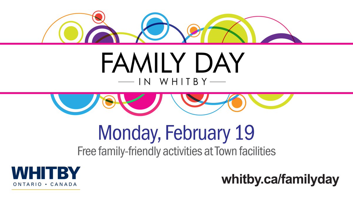 TownofWhitby's tweet photo. Join us on Monday, February 19 for #WhitbyFamilyDay! We're celebrating with free family-friendly activities including skating, swimming, movies, fitness classes and more: https://t.co/340EYE2I40 https://t.co/8jUOFyy3uF