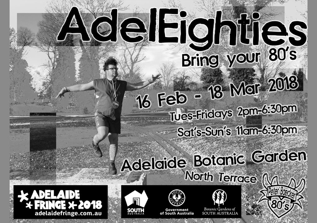 peterbaecker's tweet photo. @ADLFringe starts tomorrow and #AdelEighties opens @BotGardensSA from 2-6:30pm. Let’s celebrate! https://t.co/kSZAzjgy5V