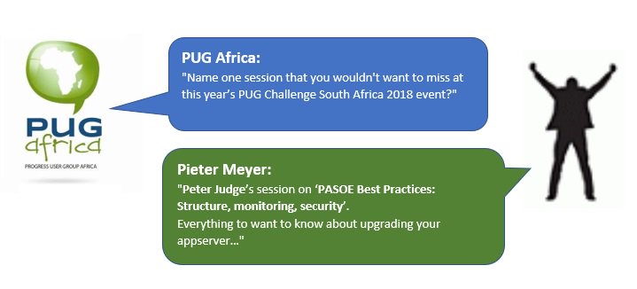 PUGAfrica's tweet photo. What session should I attend? Here is Pieter's pick...
@MikeFechner @TomBascom @oeDBA @Consultingwerk @ProgressSW @PUGAfrica #PUGChallenge https://t.co/iVqaoNfovC