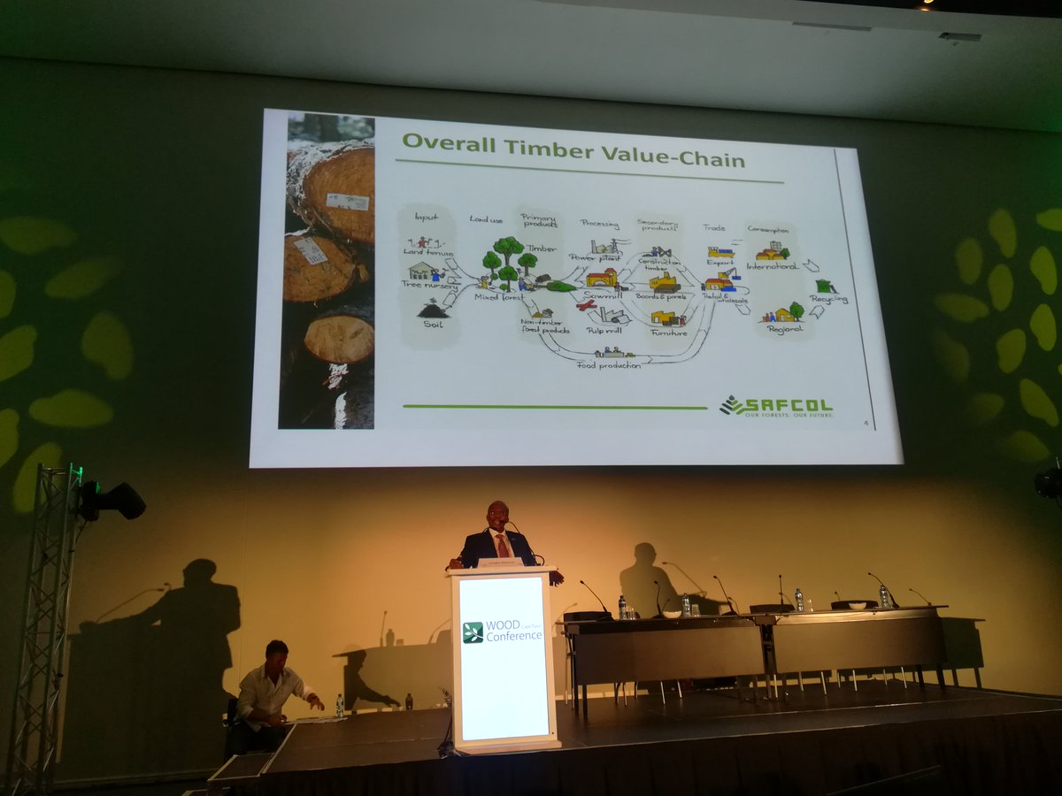 SAFCOL_SOC's tweet photo. SAFCOL Chairperson of the Board, Mr Lungile Mabece talking forestry value chain at 8th #WoodConference at CTICC. https://t.co/YIPLws748r