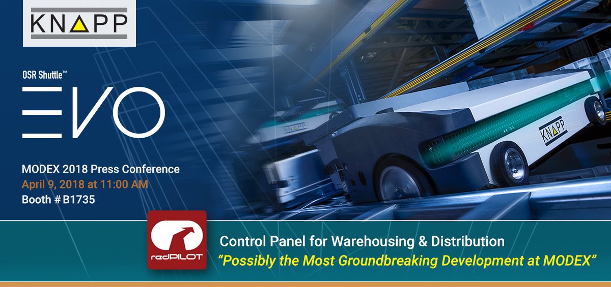 KNAPP Inc. <a href="/poweredbymhi/">MHI</a> MODEX 2018 Press Conference, Atlanta, Apr 9, 2018, Booth #B1735, 11:00 AM,  eventgrid.com/Events/37010/k…  
#osrshuttleevo #redpilot #thenewsimplicity