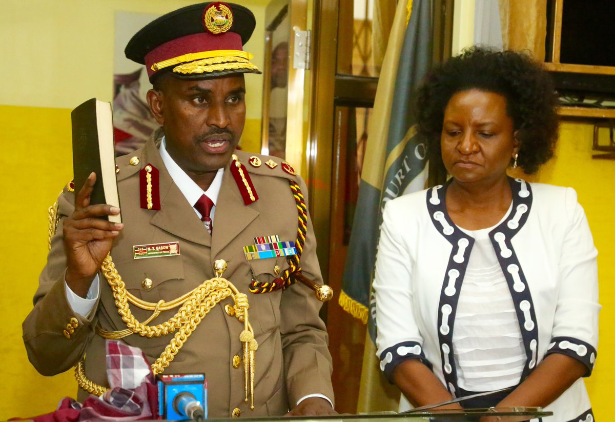 NPSOfficial_KE's tweet photo. Deputy Inspector General @PoliceKE Mr. Edward N. Mbugua, MBS,OGW ndc (K) &amp; his @APSKenya counterpart Mr. Noor Y. Gabow, EBS, OGW have today morning been sworn in as Commissioners of the National Police Service Commission, in the presence of the Chief Justice at the Supreme Court. https://t.co/XGPksQX0Wc