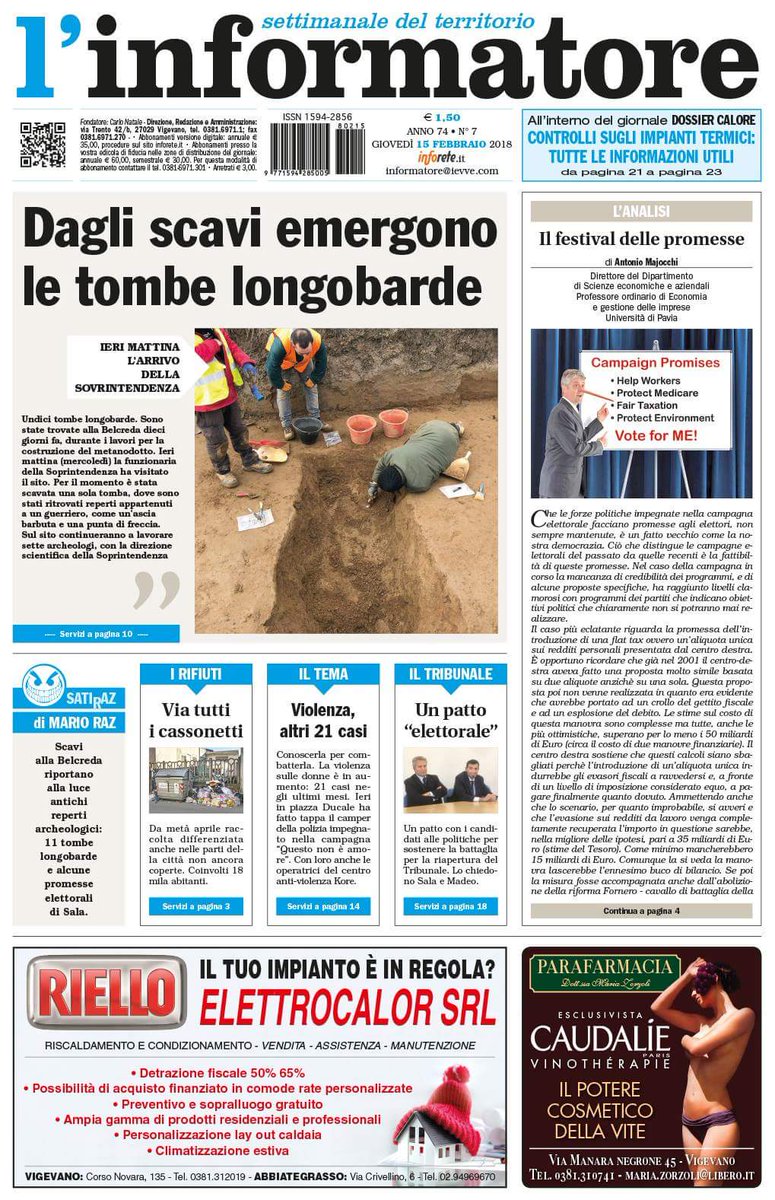 Informatore_it's tweet photo. Ecco la #PrimaPagina dell'Informatore in #edicola oggi, giovedì 15 febbraio 2018. Aggiornamenti e #versionedigitale su https://t.co/14wbxwJe0c - abbonamento "all digital" o "family": https://t.co/VVzoewPm52 https://t.co/RvdAh1ic7X