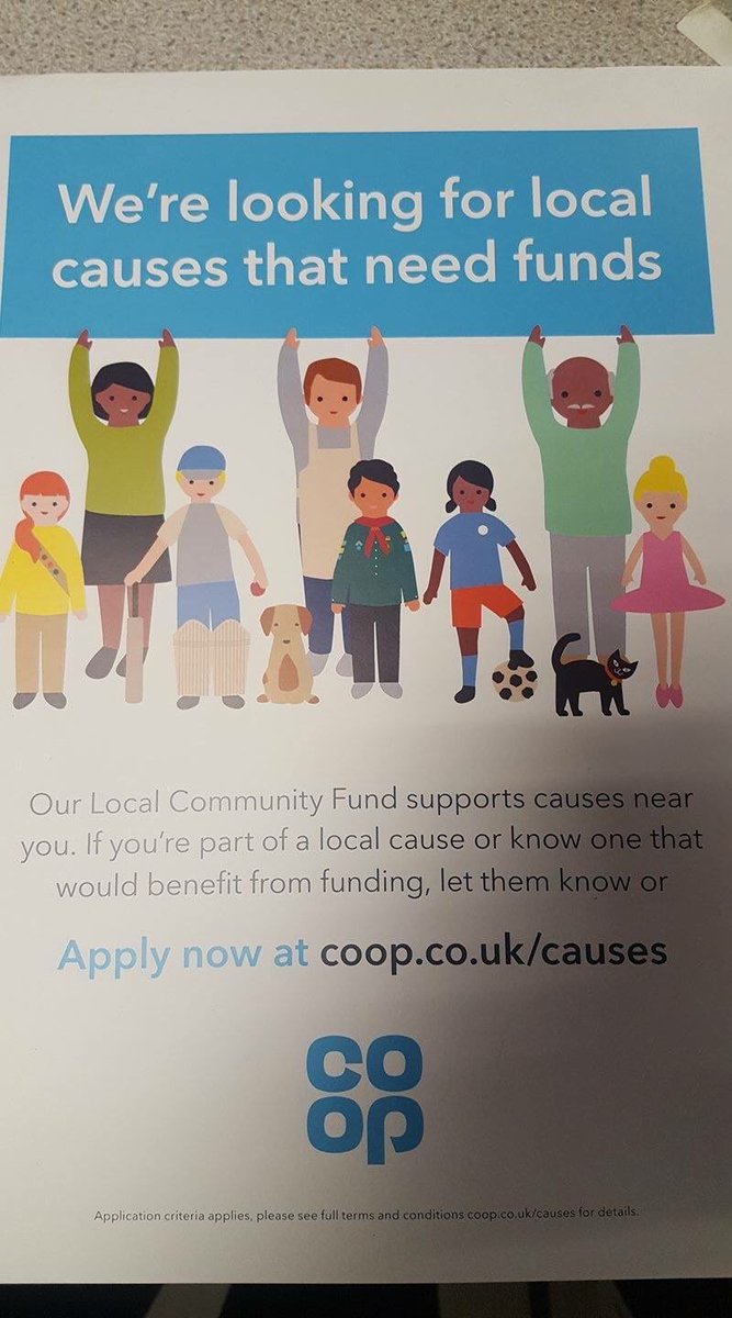CoopMablethorpe's tweet photo. The next round of applications for the Coop Community fund are open from the 5th March 2018 until 7th April 2018. The 3 chosen causes will receive 1% of all purchases on coop branded products by our members and we will be supporting them from the end of November 2018. https://t.co/09D8xKjzvf