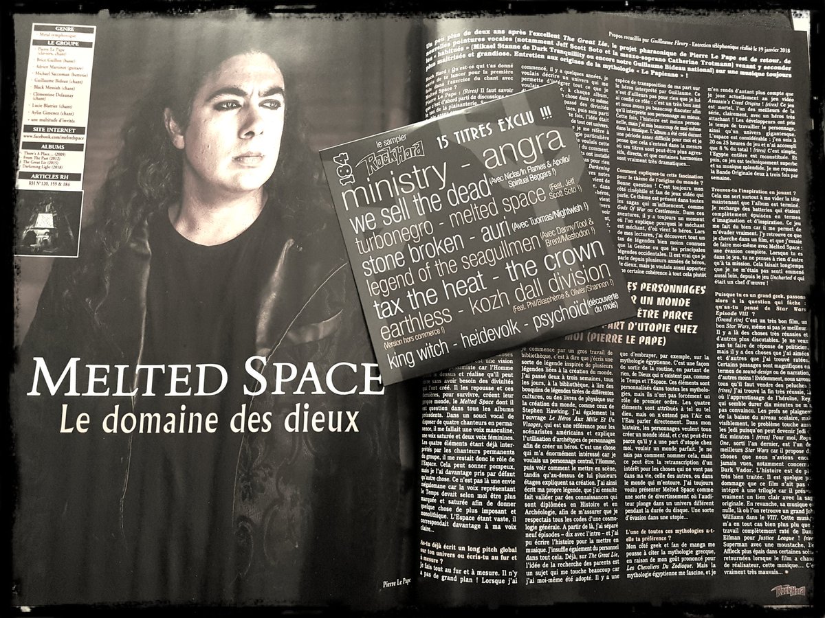 For those who missed, MELTED SPACE  is in Rock Hard Magazine this month with an exclusive song from the upcoming album "Darkening Light" performed by amazing singers Jeff Scott Soto and Mikael Stanne, guitar solo by Gildas LePape
Huge thanks to Guillaume Fleury for the interview!