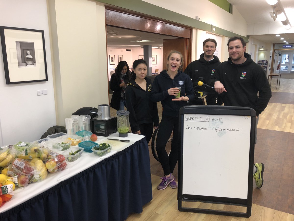 Make your own smoothie - with a spin! Head down to Chancellors to see the @Physio_Keele team during their #workoutatworkday - get a free smoothie and try their press up challenge!