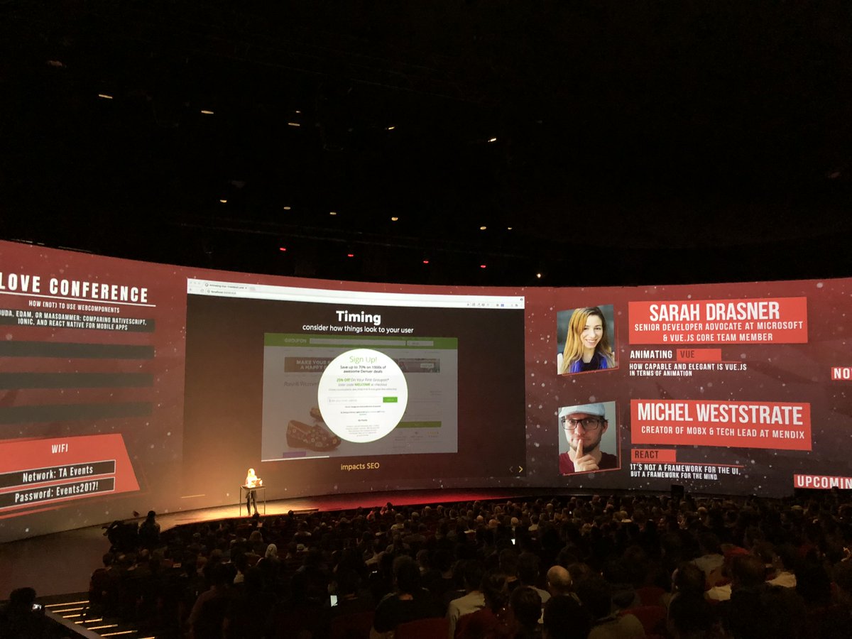 CultRepo's tweet image. Thanks to @sarah_edo for kicking off the #FrontendDeveloperLove❤️ conference! 💥 We could see how elegant is Vue.js in animation #vuejs