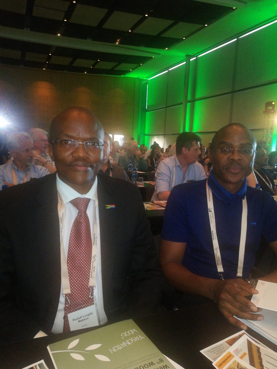 SAFCOL_SOC's tweet photo. Chairperson of Safcol Board, Mr Lungile Mabece (L) and Mr OR Kwape (R) , Executive: Strategy, Innovation & Marketing, at the 8th #WoodConference at the CTICC, Cape Town. https://t.co/CjMF8zVJT6