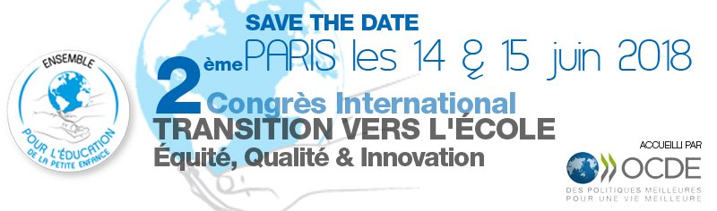 EDU_ENSEMBLE's tweet photo. Inscrivez-vous dès maintenant au 2ème congrès international des actions majeurs de la petite enfance à l'@OCDE_fr sur la thématique de la "Transition vers l'école". 👉 INSCRIPTION sur https://t.co/ZtIVl9jAQd
#eduensemble #transition2school18 https://t.co/hFljK6gEcU