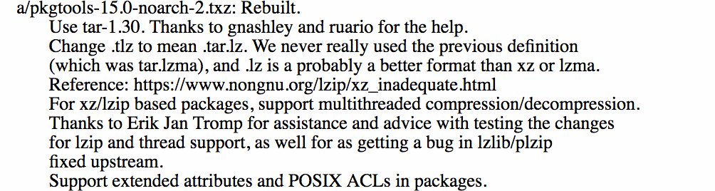 ParadeGrotesque's tweet photo. #Slackware venerable "pkgtools" is moving to "lzip" (https://t.co/oVWx1O5AX7) compression and GNU tar 1.30 (after moving to xz/LZMA from gzip). Interesting choice. I'll need to test lzip for compression and speed. https://t.co/qUb86kWzJI