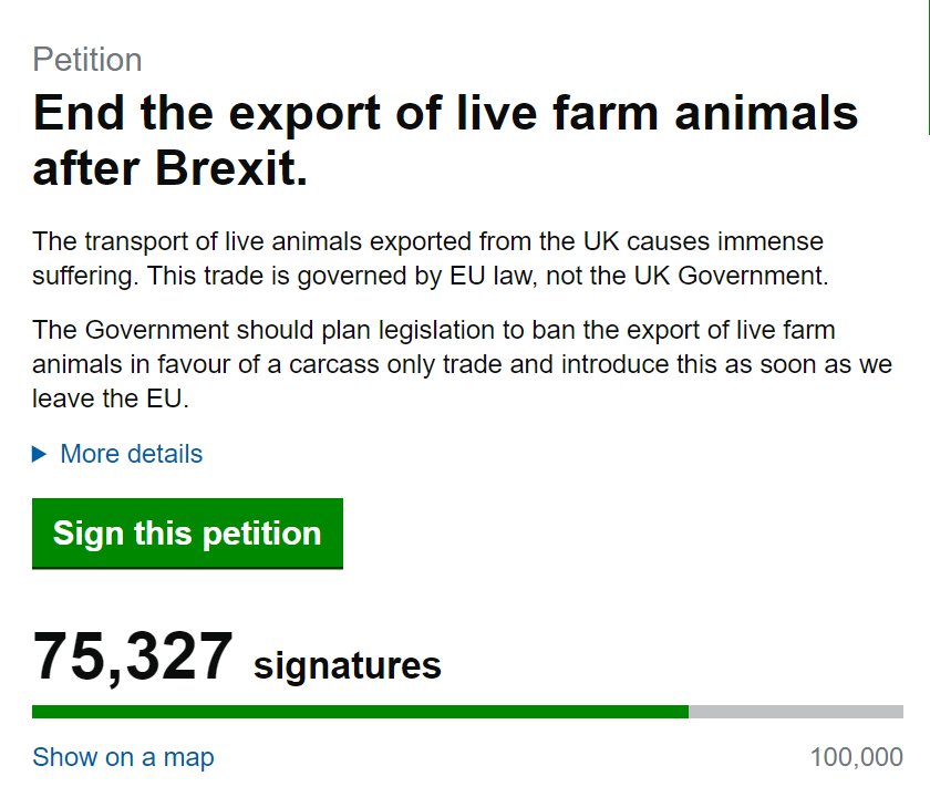 Thank you the the 75,000+ people who have called for a live export ban! We're making progress, but we still need to reach 100,000 signatures in 11 days. Sign &amp; RT to ban live exports >> petition.parliament.uk/petitions/2002… #stopliveexports
