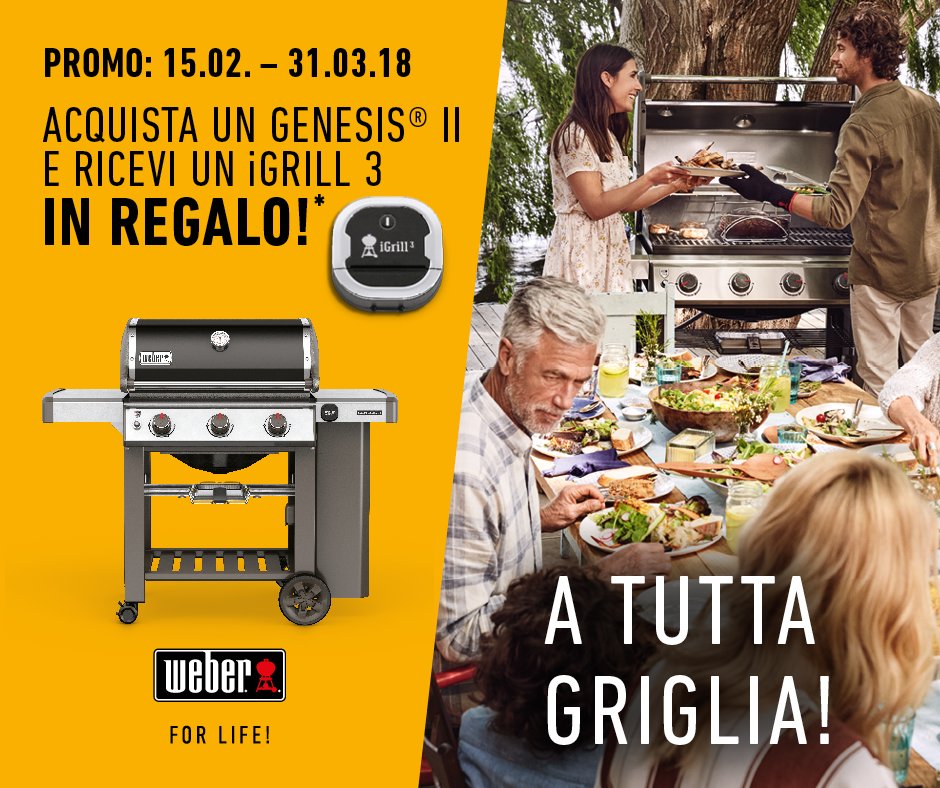 florarici's tweet image. 🍢☀️🌳 Coloro che acquisteranno un Genesis II tra il 15 Febbraio e 31 Marzo 2018 potranno avere in omaggio un iGrill 3 da installare nei nuovi modelli, il gadget super tecnologico che si prenderà cura della cottura del cibo!
#weber #springstart #weberforlife @barbecueweberit