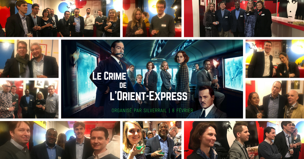 SilverRailTech's tweet photo. A lovely evening celebrating our French partnerships in Paris last week at an exclusive screening of 'Murder on the Orient Express' 🇨🇵🚅  #ThrowBackThursday #SNCF #VoyagesSNCF #RailEurope #Expedia #Egencia #TGVLyria #Ouibus #SneakersandJacket #SilverRail https://t.co/g0WktXfcrT
