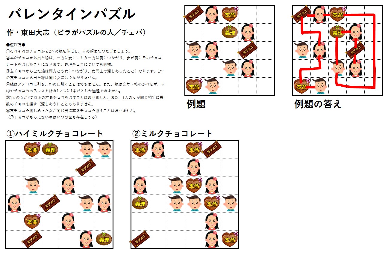東田大志 ビラがパズルの人 チェバ 遅ればせながらバレンタインパズル