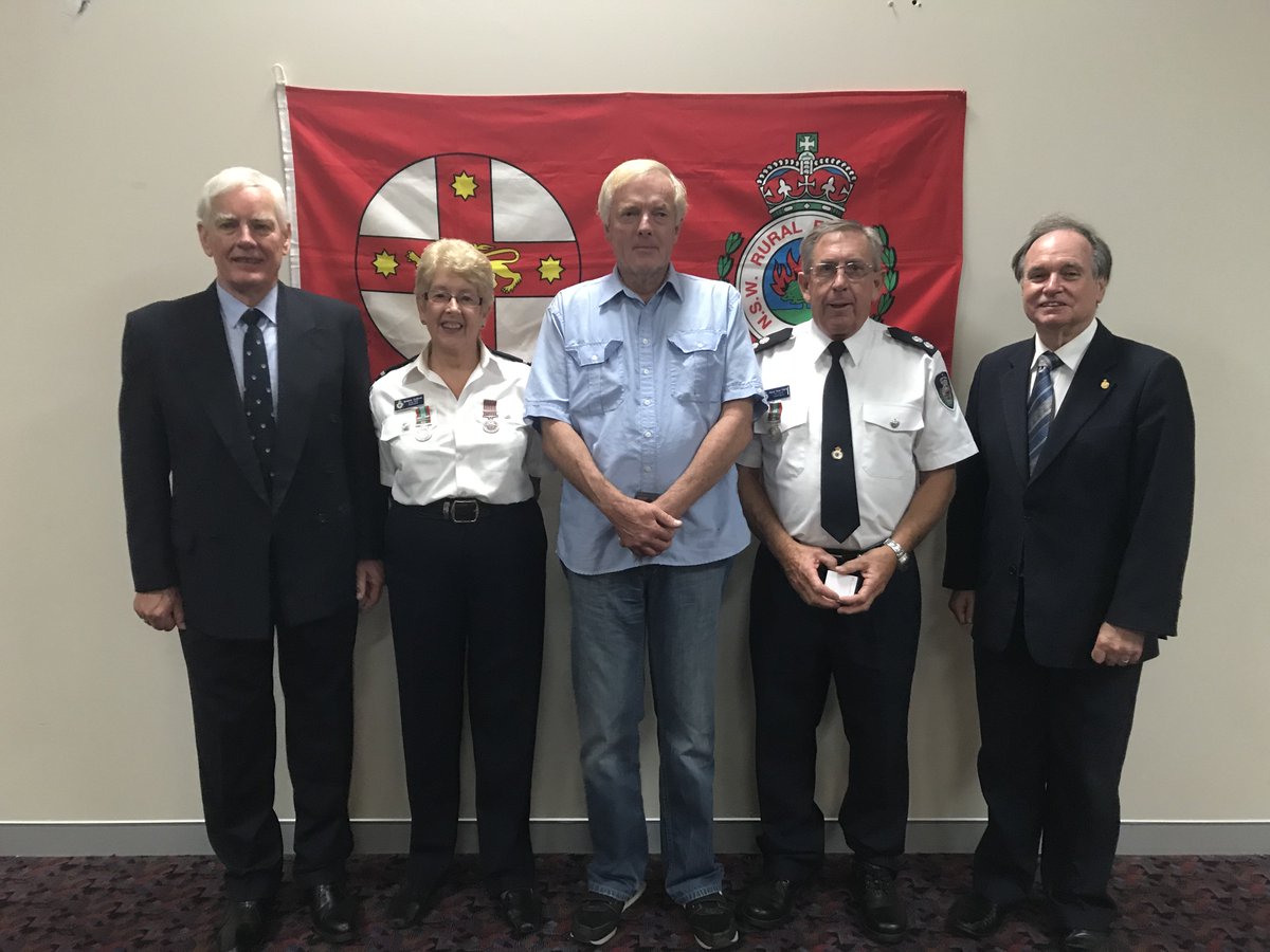 48 hard working #NSWRFS Hawkesbury volunteers received Long Service Medals and a National Medal tonight. Some straight off the fire line and others back on trucks again tomorrow. Captain, Group Officer and legend Peter Speet honoured for 60 years of service. #bushfires