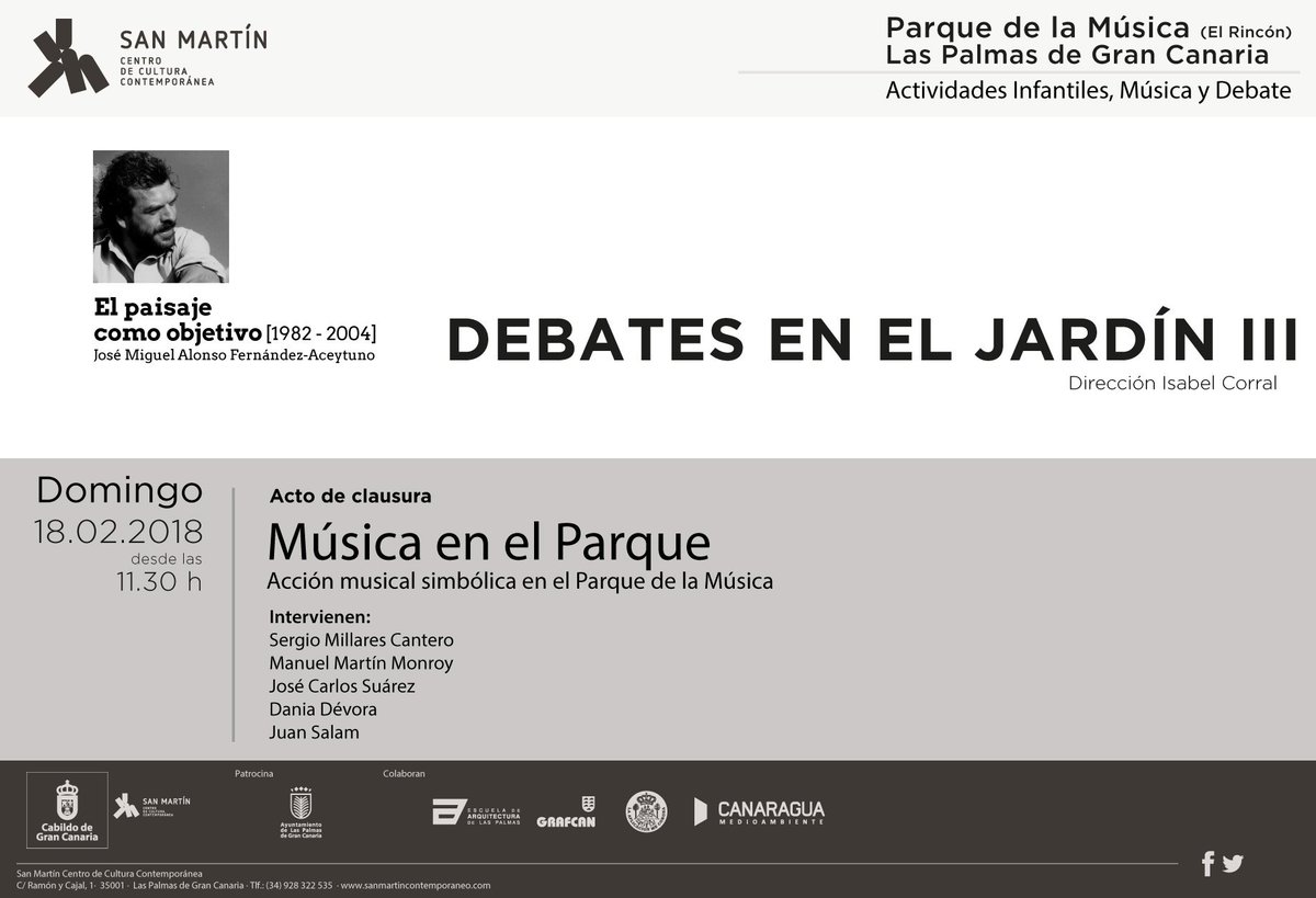 SanMartinCCC's tweet photo. Este domingo 18 de febrero, desde las 11:30, en el Parque de la Música de la capital grancanaria, celebramos la clausura de la exposición dedicada al arquitecto José Miguel Alonso Fernández-Aceytuno. ¡Acompáñanos!

https://t.co/IQTAQ3xscq https://t.co/qKQhkcUL9L