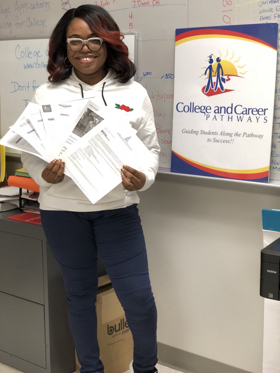 ccpathways's tweet photo. Yes, you’re seeing correctly! Angel is holding acceptance letters to EIGHT UNIVERSITIES! Congratulations Angel!🎓🎓😊 @morganstateu @TowsonU @salisburyu @howardu @MountSaintMarys @BowieState @StevensonU @ThisIsWAU #ccpstudents #CCPDoingBigThings #collegedreams #collegeadmissions https://t.co/M9dysXntRV