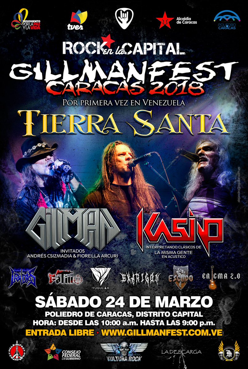 TIERRA SANTA los reyes del metal épico español estará por primera vez en Venezuela en el Gillmanfest "Rock en la Capital 2018" el sábado 24 de Marzo bajo la cúpula del Poliedro de Caracas... ENTRADA LIBRE a partir de las 10 de la mañana y hasta la 1 pm  gillmanfest.com.ve/caracas2018