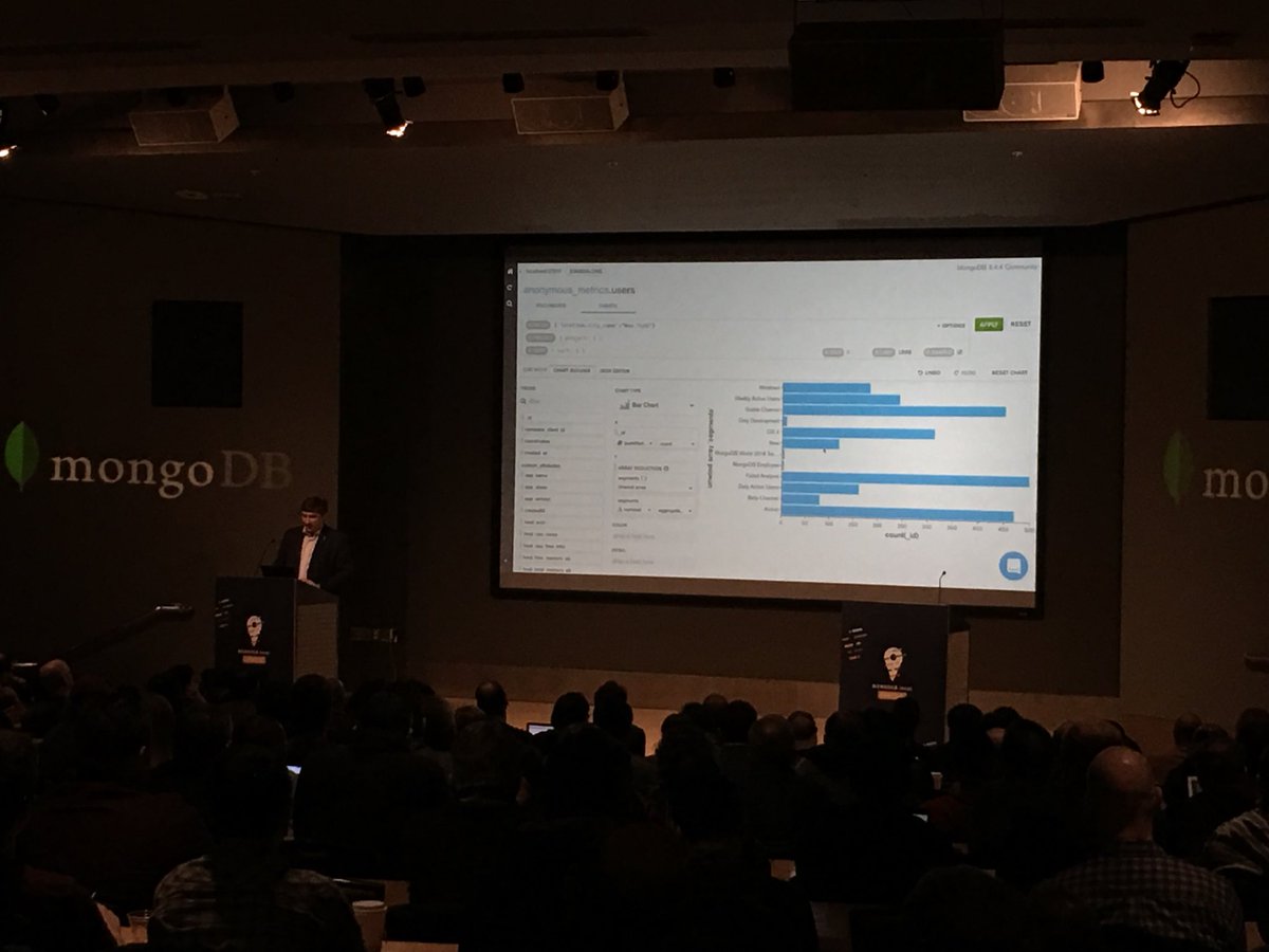 rlondner's tweet image. @gmelnik showcasing the power of #MongoDB aggregation framework on operating system popularity in Seattle (hello @Microsoft!) in #MongoDBCharts #mdblocal