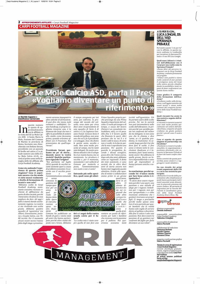 Kapstick's tweet photo. Per #CarpiFootballMagazine di Febbario, intervista al presidente della “Ss le Mole Calcio”, affiliata @carpifcacademy , in collaborazione con @davide_capano. https://t.co/vfwQztL1cJ