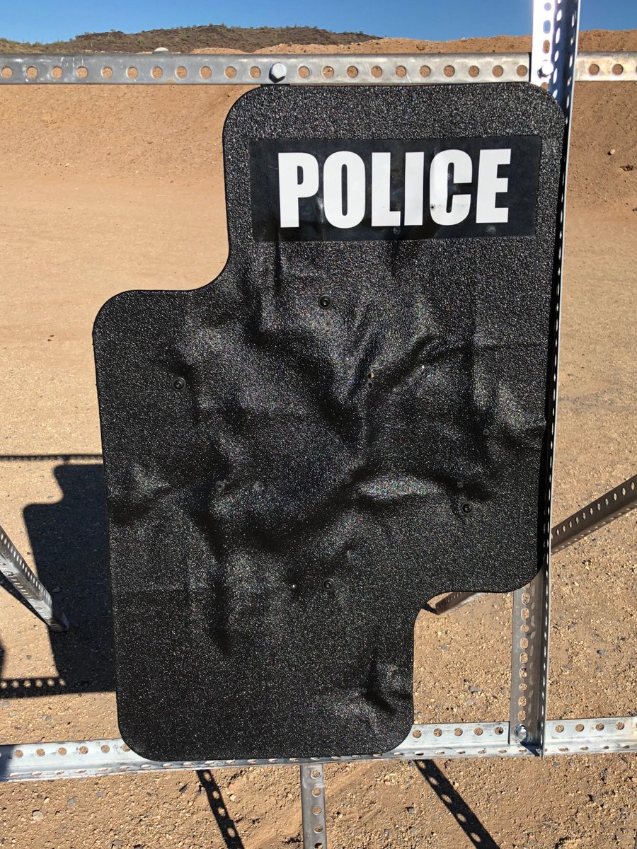 ATSArmor's tweet photo. Looking for more #LevelIIIA #protection. Here is our Type IIIA Patrol Shield after 5 rounds of #FN57, 14 rounds of #45ACP from simultaneous shooters then a full mag of #40S&W and #9mm ball. #police #sheriff #patrol #lawenforcement #shield #bodyarmor #guns #range #madeinamerica https://t.co/BtB2U1rCPa