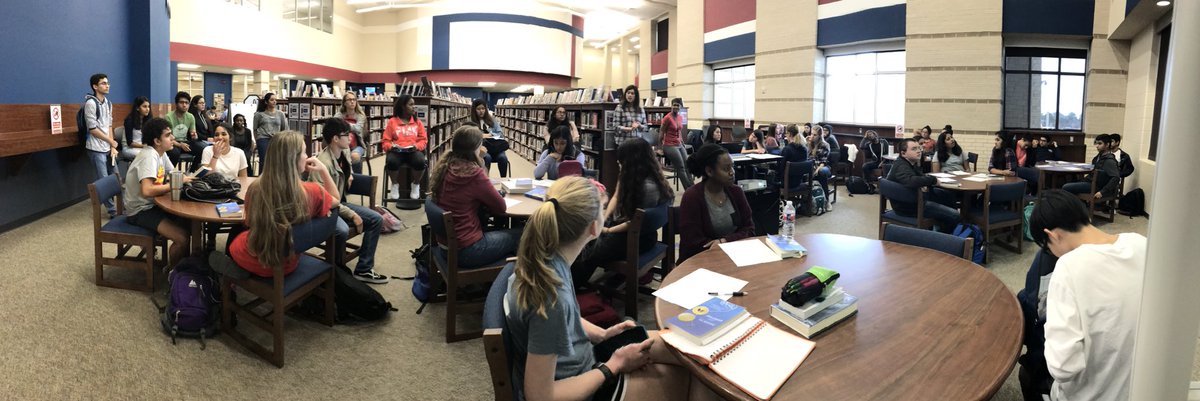 @TompkinsLibrary & @OTHSCounselors  lead an AMAZING book study this morning over the first quarter of @NealShusterman’s #ChallengerDeep! Great to see so many kids interested in understanding mental health!! #fp1440 #katyisdss